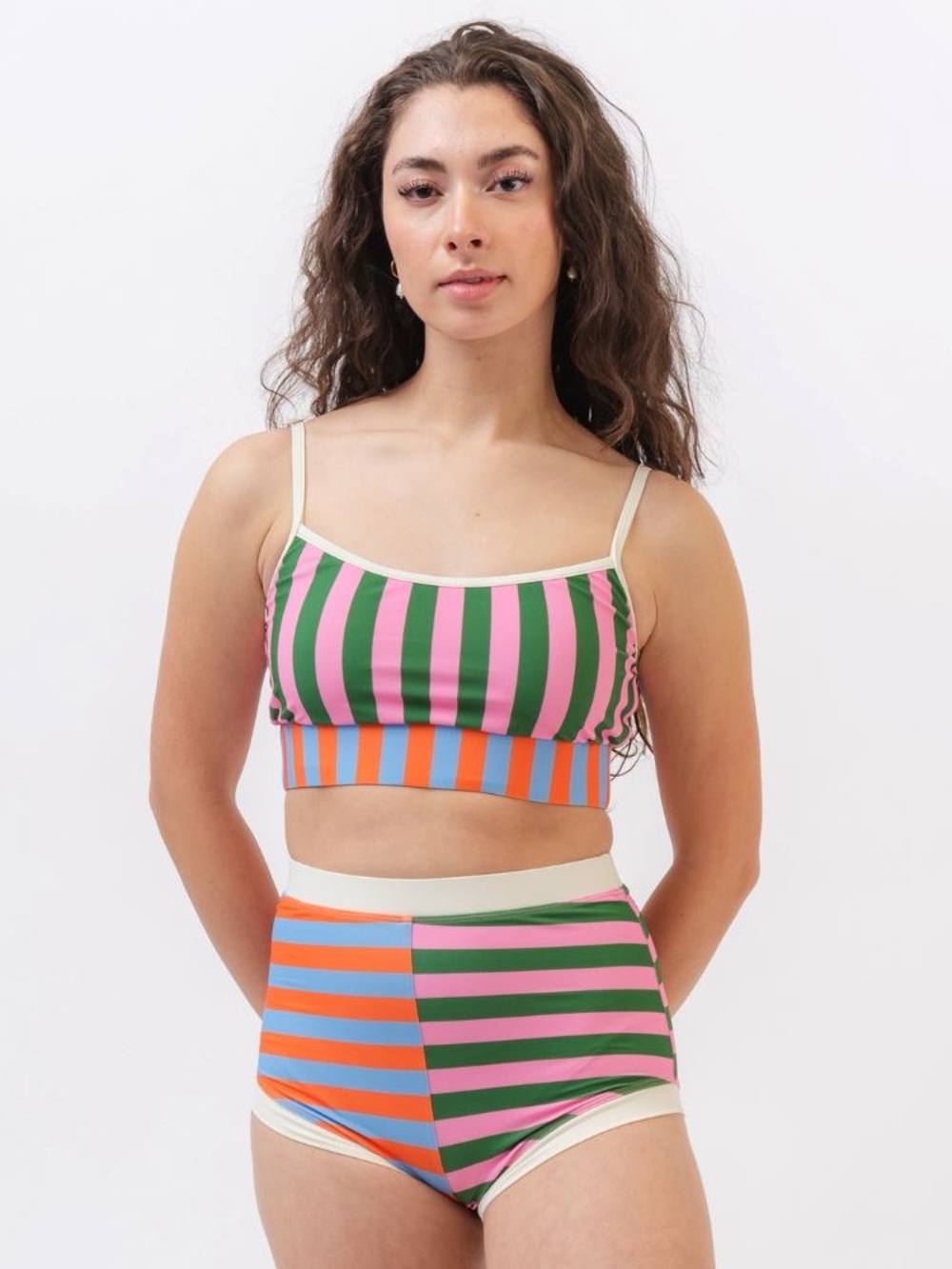 Lime Ricki x Lars Umbrella
Stripe Colorblock Bikini Set - Pink, Green, Orange-XS